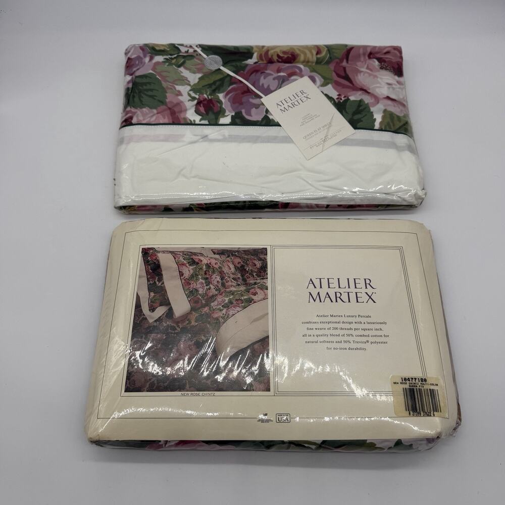 Lot 2 Vintage Atelier Martex New Rose Chintz Queen Flat Fitted Sheets NOS Floral